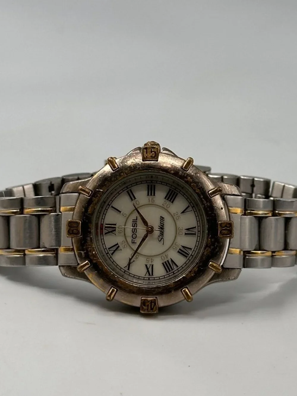 Vintage Fossil Star Master Watch Two Tone Stainless Steel New Battery 7.5